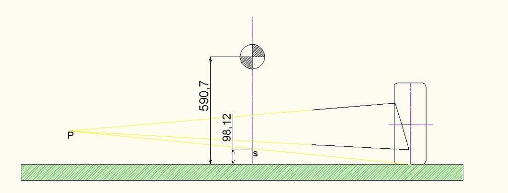 ANALÝZA KINEMATICKÝCH CHARAKTERISTIK Naprosto stejným způsobem prošlo měření i u zadní nápravy. Zde vzdálenost bodu S od vozovky vyšla 98,12 mm. Obr.