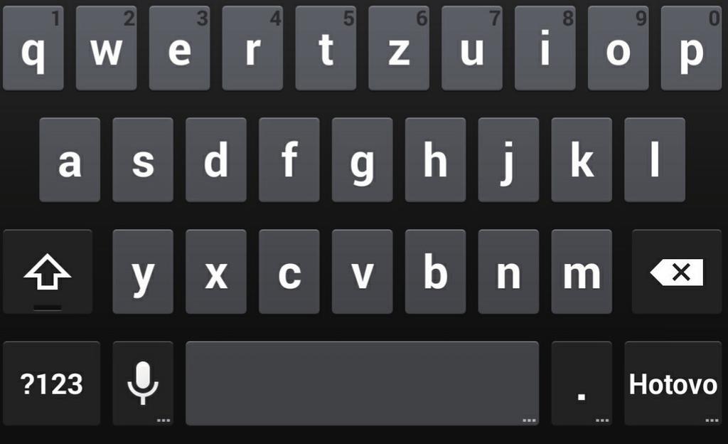 Textové zprávy Způsob zadávání dat v systému Android 1 6 2 1 3 4 5 Klepnutím na lze přepínat mezi malými a velkými písmeny.