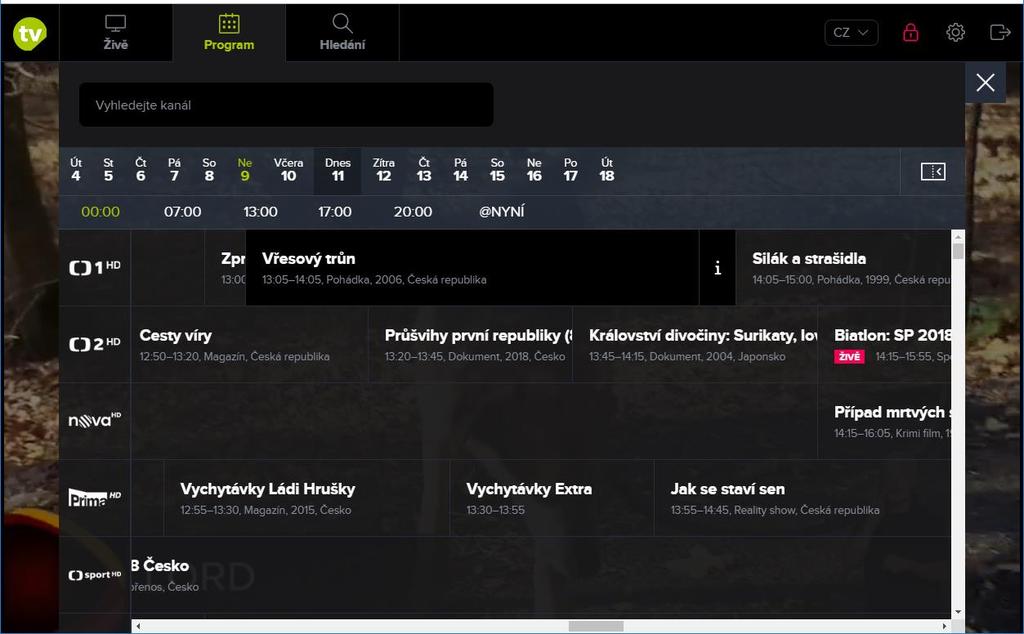 Pokud chcete spustit konkrétní pořad, postačí kliknout na