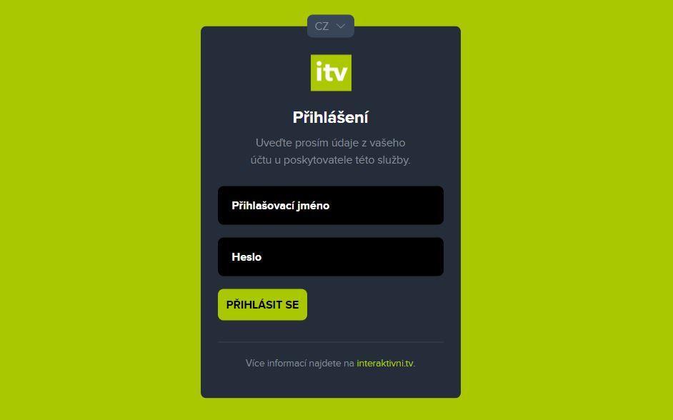 Přihlášení 1. Webová verze ITV je dostupná na adrese http://www.interaktivni.tv/. 2.