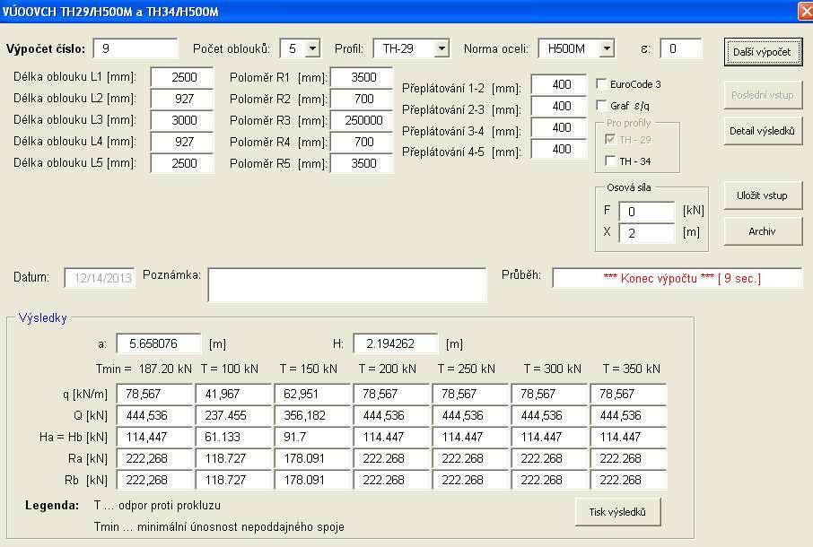 Obr.č.20 Graf únosnost výztuže q = f(ε) pro profl SP9/5/TH29 a TH34/H500M. 3.