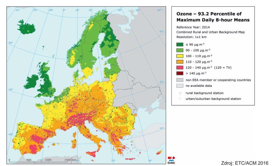 Graf 1: Překročení imisního limitu pro přízemní ozon O3 v ČR [%], 2011 2014 Graf 2: Překročení imisního limitu pro přízemní ozon O3 v krajích ČR [%], 2011 2014