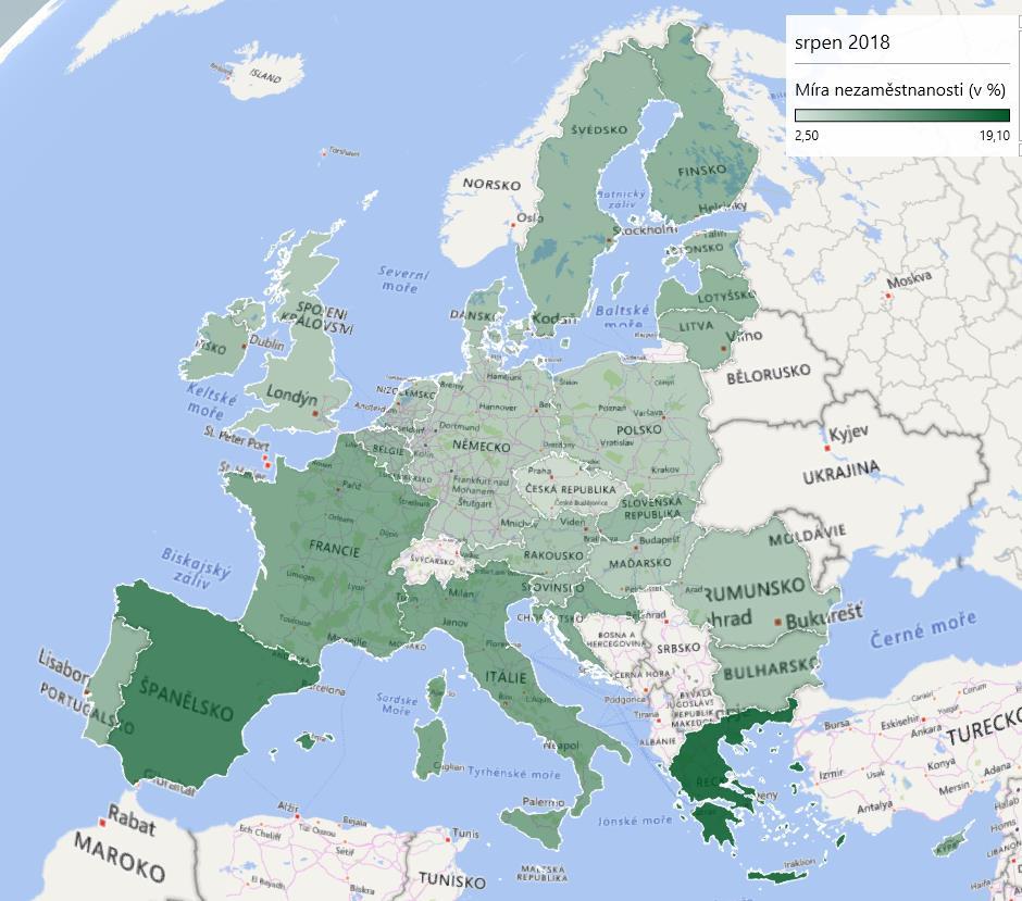 Mezi členskými státy má nejnižší míru nezaměstnanosti Česká republika (2,5 %), následovaná Německem a Polskem (obě země 3,4 %).