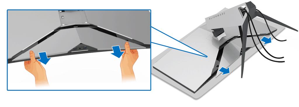 Demontáž podstavce POZNÁMKA: Abyste zabránili poškrábání LCD obrazovky při demontáži podstavce, položte monitor na měkký čistý povrch.