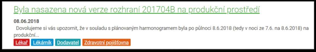 2018 dodavatelé na webu epreskripce.cz informováni, že je nová verze nasazena v testovacím prostředí 5. 6.