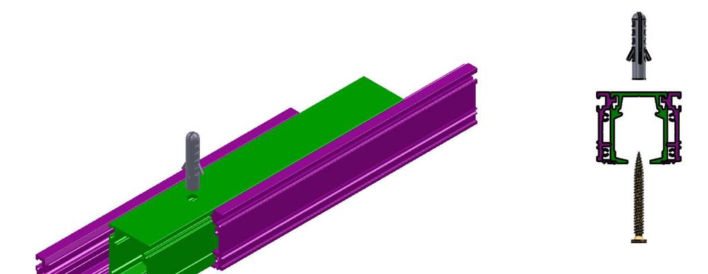 3) Takto sestavený systém posuvu můžeme z a použití vhodného kotvícího materiálu upevnit ke stropu.