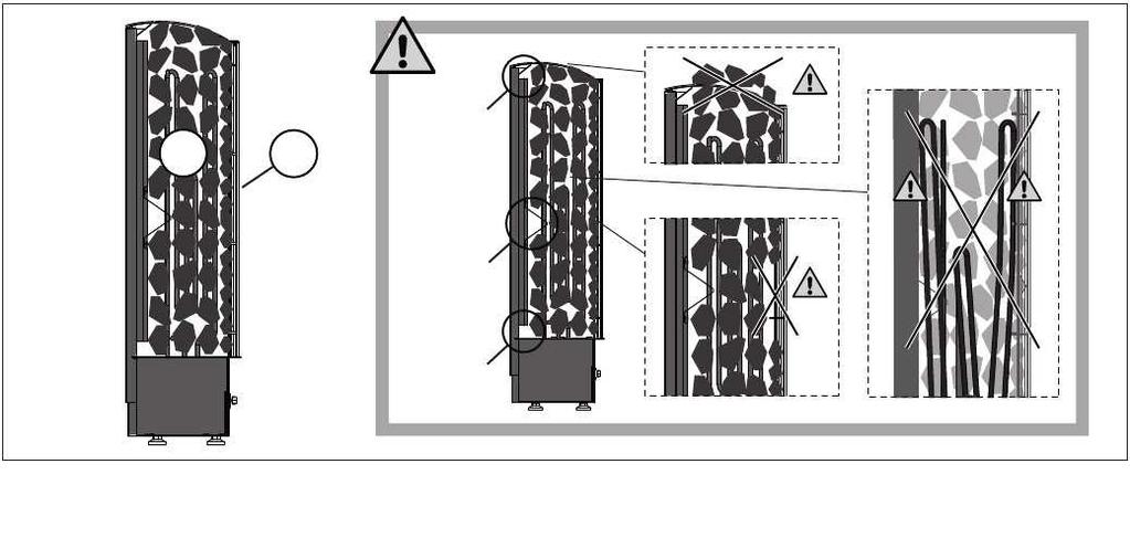 1. INSTRUCTIONS FOR USE 1. INSTRUKCE PRO INSTLCI 1.1. Piling of the Sauna Stones (figure 1) The piling of the sauna stones has a trest effect on both the safety and the heating capability of the heater.