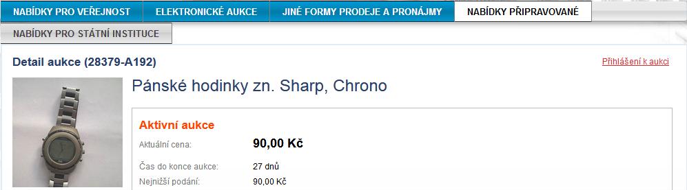 5. Karta nabídky Jestliže je majetek nabízen v elektronické aukci, zobrazí se v době přípravy aukce do okamžiku jejího spuštění ve stavu Připravováno k aukci.