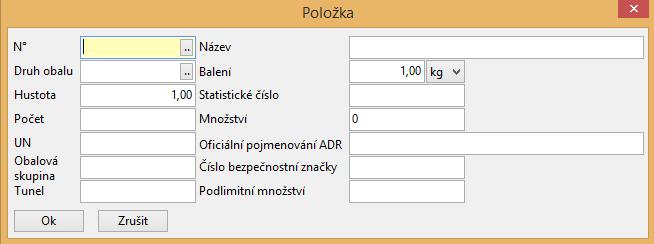 6. Přidejte položky do nákladového listu přes tlačítko Nová položka 7. Zobrazí se dialogové okno Položka.