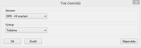2. Zobrazí se formulář Tisk číselníků 3.