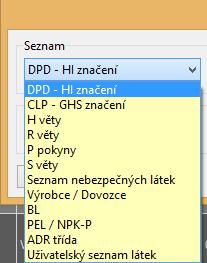 a jejich grafických symbolů R věty seznam R vět H věty seznam H vět S věty seznam S vět P pokyny seznam P pokynů Seznam nebezpečných látek seznam látek nebezpečných dle SVHC, RoHS, P65, vpvb, Anex