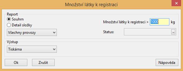 3. V oblasti Report zvolte položku, kterou chcete zobrazit Souhrn zobrazí všechny látky