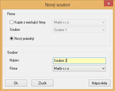 3. Zaškrtněte Kopie z existující firmy nebo Nový prázdný a v oblasti Soubor v