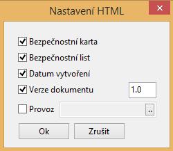 V případě výběru výstupu HTML klikněte na Nastavení HTML 5. Zobrazí se dialogové okno Nastavení HTML.