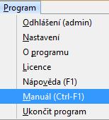 3.9. Spuštění manuálu 1. V hlavním menu vyberte volbu PROGRAM a klikněte na nabídku MANUÁL (Ctrl-F1) Manuál lze spustit také pomocí klávesové zkratky Ctrl-F1. 4. POLOŽKY 4.1. Vytvoření nové položky 4.