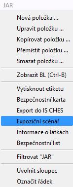 POLOŽKY a klikněte na nabídku EXPOZIČNÍ SCÉNÁŘ Expoziční scénář můžete