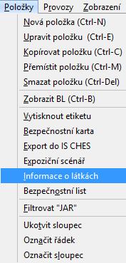 4.13. Informace o látkách Platí pro majitele licence Universal a Profi Slouží k