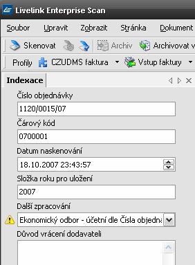 Jsou-li všechny náležitosti faktury v pořádku, vyplňte v poli Číslo objednávky údaj z faktury.