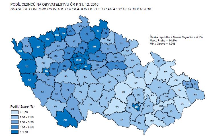 Podíl cizinců na celkovém počtu