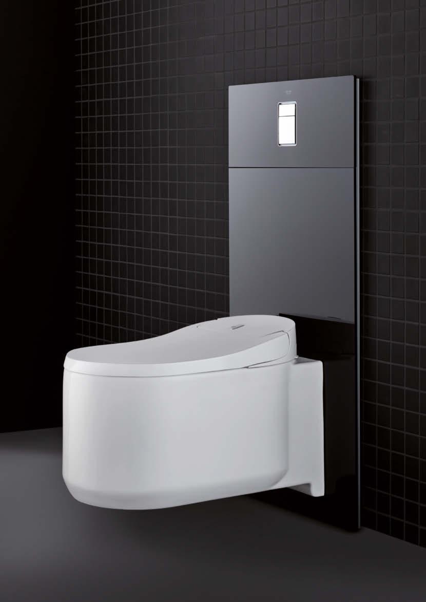 Díky skleněným modulům Glass Cover, které jsou k dispozici v sametově černé nebo měsíčně bílé povrchové úpravě z bezpečnostního skla, je instalace sprchové toalety mimořádně jednoduchá a