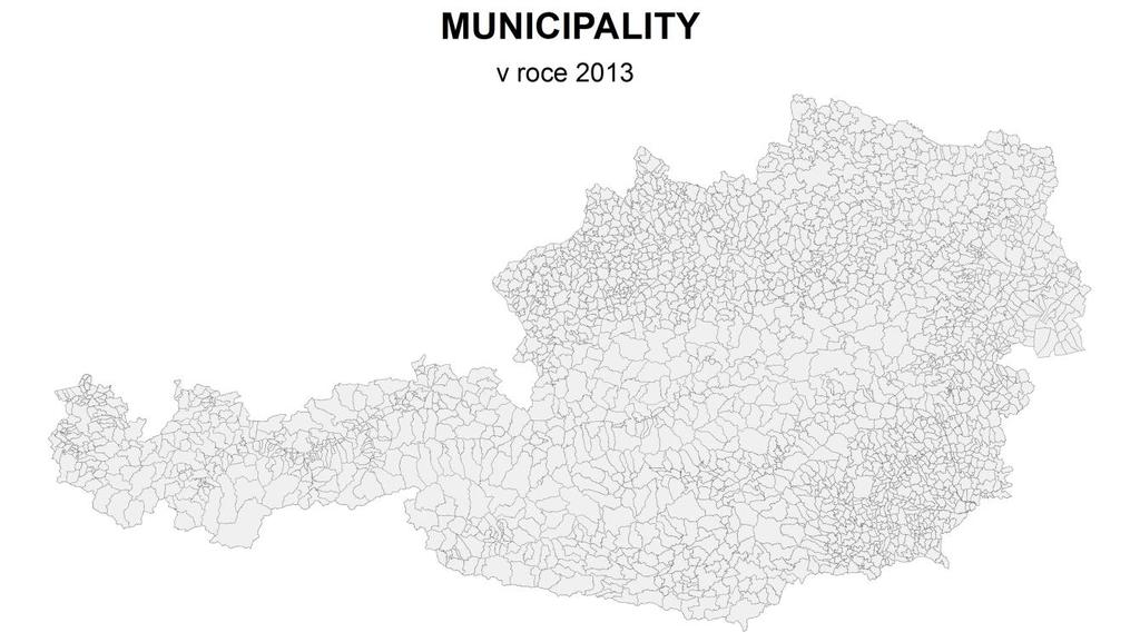 Obr. 1: Municipality v Rakousku Zdroj dat: www.data.gv.at, zpracováno v programu ArcMap 2.2 Metodika Práce je zaměřená na zjištění jakým způsobem se šíří volební podpora strany v čase a prostoru.