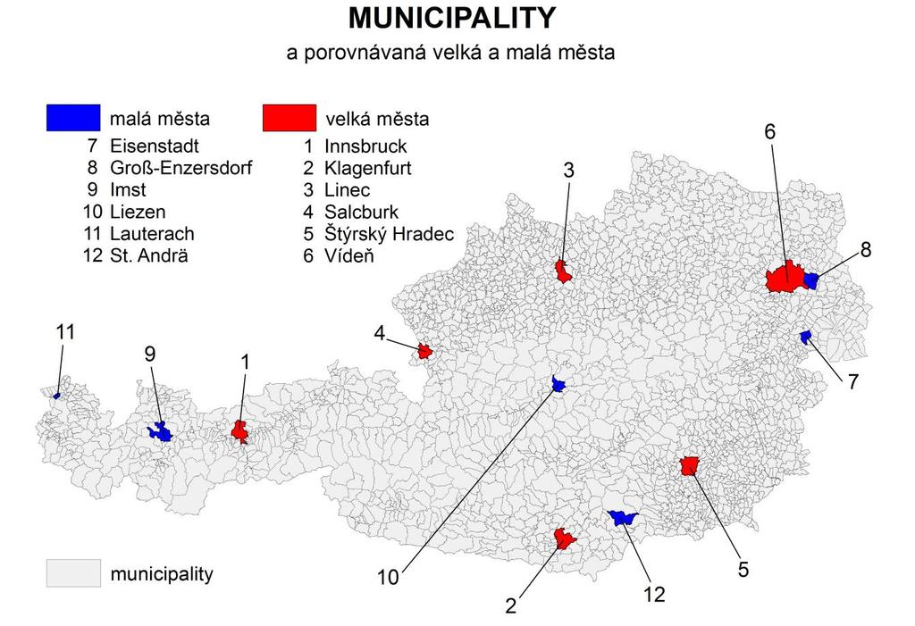 nejnižší volební podporu ve sledovaném roce 8 Obr. 3: Municipality a pozorovaná velká a malá města Zdroj dat: www.data.gv.