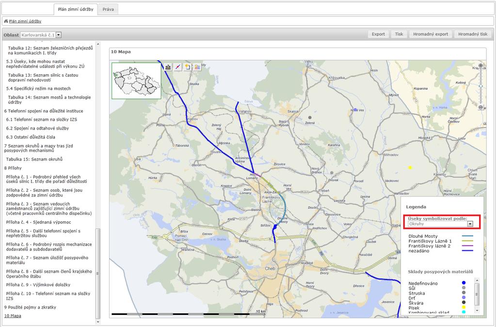 Mapové podklady jsou kromě dat ŘSD ČR obohaceny o plochy chráněných území, kde je nutné dodržovat jiný režim zimní údržby.