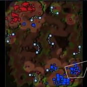 Obr. 1 Podobný problém, ikdyž výrazně méně častý, má síť i pokud hráč hraje za rasu zergů, která kolem své budovy staví na tzv. creep, který je na mapě vyznačen světle fialovou plochou (obr. 2). Obr.