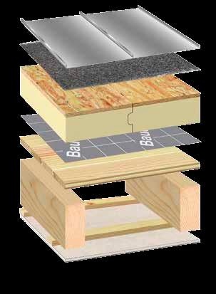 Střešní konstrukce - přiznaná, podhled vhodný pro malbu, tapetování nebo omítku Sanace z vnější strany s BauderPIR TP Kombi, kombinovaný tepelně-izolační prvek vhodný