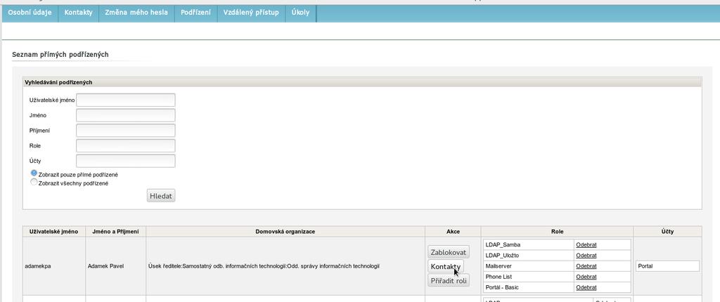 Pro své podřízené také můžete spravovat kontakty a upravit tak například telefonní číslo či místnost dle skutečnosti.
