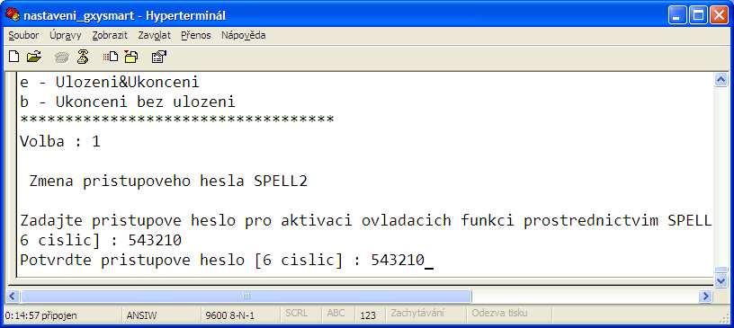 I pro další nastavované parametry platí, že hodnota v hranatých závorkách je aktuální nastavení daného parametru a pokud není požadována změna, posuneme se dál stiskem klávesy Enter 1 KOMUNIKACNI