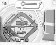3dv hatchback 4dv notchback Vozidla s rezervním kolem Varianta 1a: 3dveřový hatchback s pevným klíčem na kola Zvedák, nářadí a popruh k zajištění poškozeného kola jsou uloženy v sadě nářadí pod