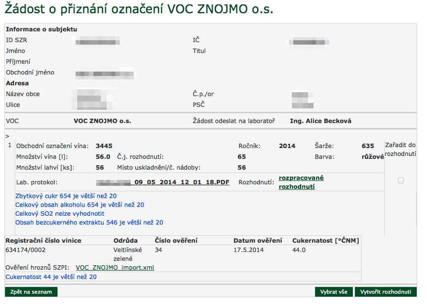 Navíc se zde zobrazuje i odkaz na laboratorní protokoly, pokud již byly vydány laboratoří.