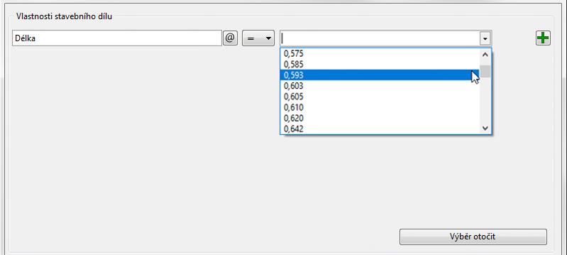 Hledat a označit 7 z 16 Program nabízí automaticky hodnoty které u dané podmínky vyhledal v aktuálním projektu.