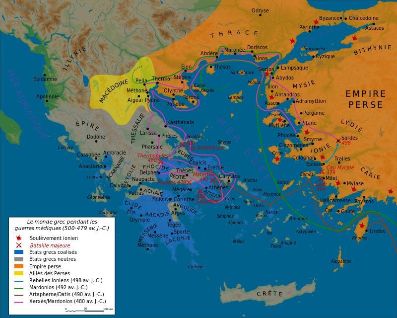 Řecko-perské války - v 6.st. př.n.l. rozmach Perské říše (P.Ř.) - vládcem P.Ř. byl Dareios - záminkou konfliktu bylo povstání maloasijských Řeků, kteří byli vedeni polis Milétos - Athéňané jim pomohli, ale povstání poraženo Dareios poté zaútočil na samotné Řecko 490 př.