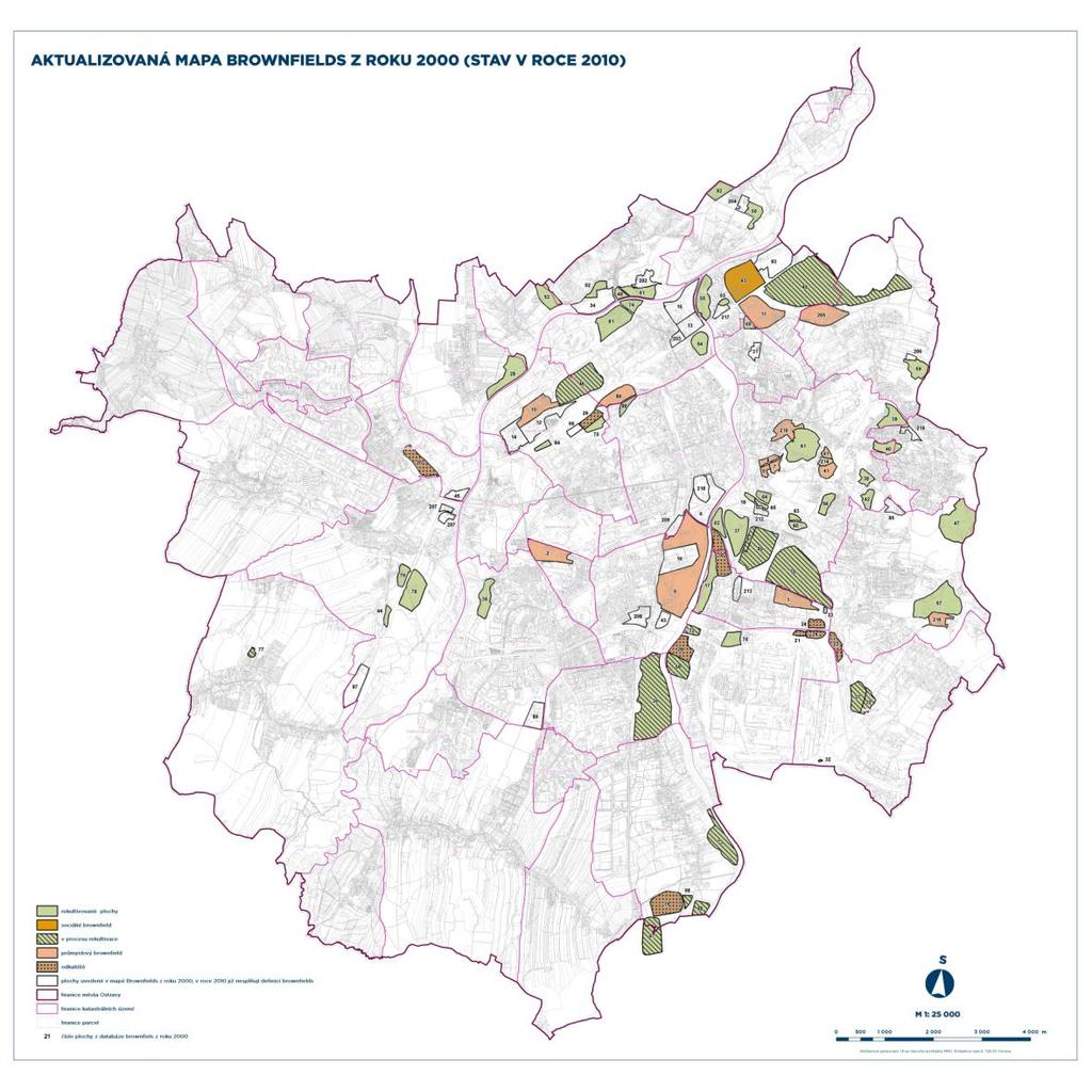 Příloha 1 Aktualizovaná mapa brownfields z roku 2000 (stav v roce 2010) Zdroj: Magistrát města Ostravy,