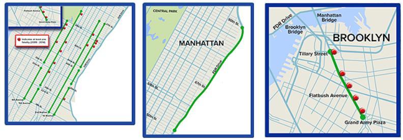 3.5.1. Pilotní místa 3.5.1.1. New York City New York plánuje nasazení C-ITS technologií pro zvýšení bezpečnosti účastníků dopravy a koresponduje tak s konceptem Vision Zero, který byl přijat v roce 2014.