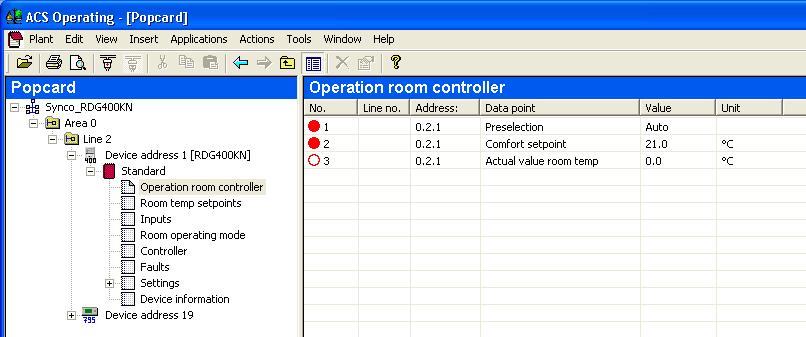 5.2.2 Ovládání a monitoring pomocí ACS ACS Operating V programu ACS Operating vyberte Plant, potom Open, čímž se otevře zařízení.