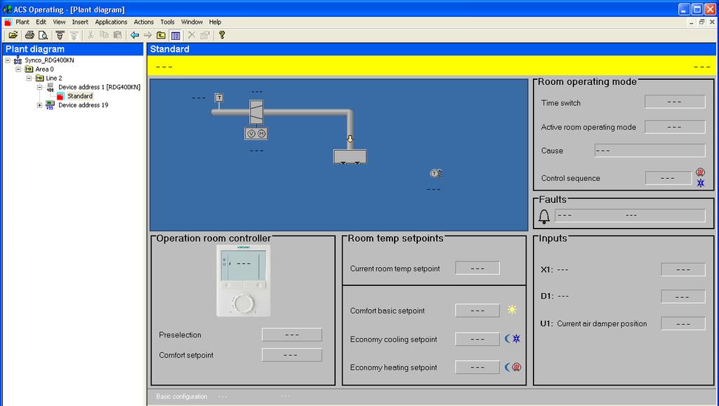 Technologické schéma v ACS Operating ACS Operating nabízí technologická schémata pro snadný monitoring a ovládání regulátoru.