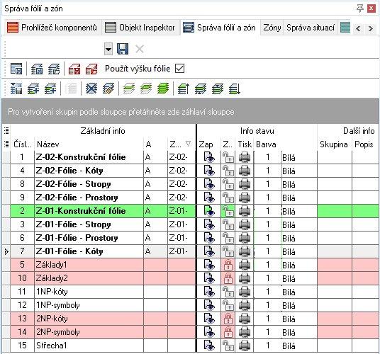 Správa fólií Zobrazení uzamknutých fólií Pro lepší přehled ve Správě fólií jsou nyní uzamčené fólie ve SPIRITu zvýrazněny červeně. Celý řádek tabulky je zvýrazněn v diskrétní červené barvě.