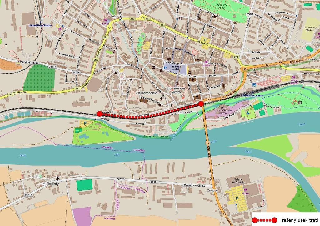 8.4.5 Litoměřice historické jádro západ II Železniční trať: KJŘ č. 072 (TÚ č. 1001) : Lysá nad Labem Všetaty Mělník (Ústí nad Labem) Tabulka 41 Ohnisko hluku Litoměřice historické jádro záp.