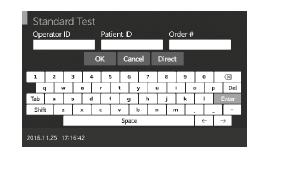 2. Zadejte ID operátora, ID pacienta a pořadí #. Pokud ID pacienta není zadané do analyzátoru, analyzátor bude vztahovat test na hosta. Lze použít přímý vstup stisknutím Direct. 3.