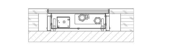 - Stavěcí šrouby v tomto případě slouží k výškovému dorovnání nerovností hrubé podlahy, max. 30mm. Mezeru mezi podlahou a dnem konvektoru doporučujeme vyplnit vhodným materiálem (např. styrodur apod.