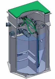 Přístup do nádrže je zajištěn sklolaminátovým poklopem (Poz.7). 1 3 11 9 13 6 8 10 14 2 Popis: 1. přítokové potrubí 2. odtokové potrubí 3. ventilační potrubí 4.
