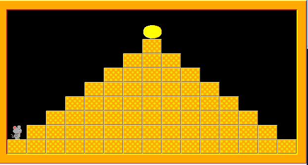 Úloha č. 2 - Kategorie A, B Myška a sýr 20 bodů a) Hladová myška opět hledá sýr. Na začátku se objeví plné schodiště (předmět 8 106), na jeho vrcholku je sýr (předmět 8 123).