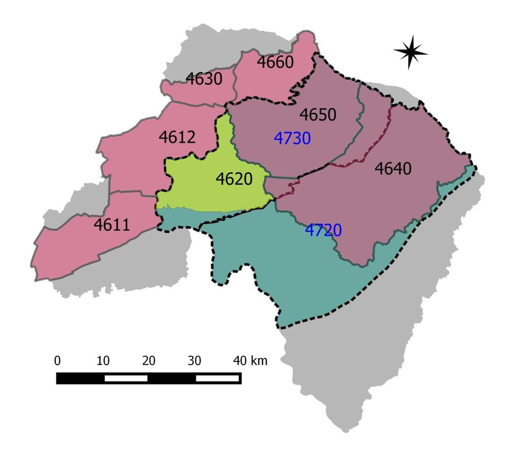 Obrázek 6-7. Situace hydrogeologického rajonu 4620 a modelového regionu 13