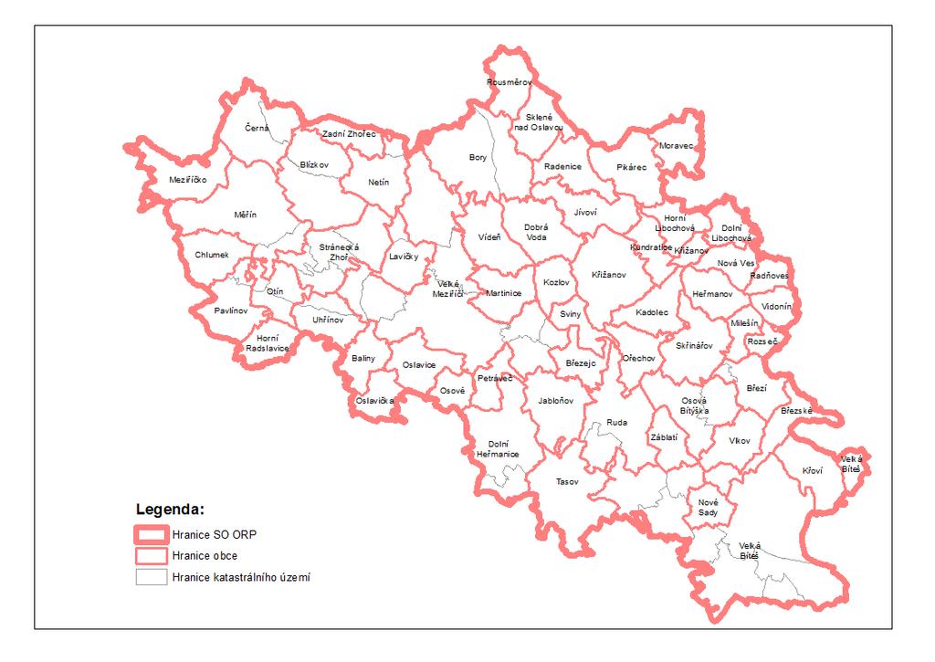 Obr. č. 2: Přehled obcí v SO ORP Velké Meziříčí tabulka č. 2 Tabulka se základními údaji obcí ve správním obvodu ORP Velké Meziříčí k 31. 12.