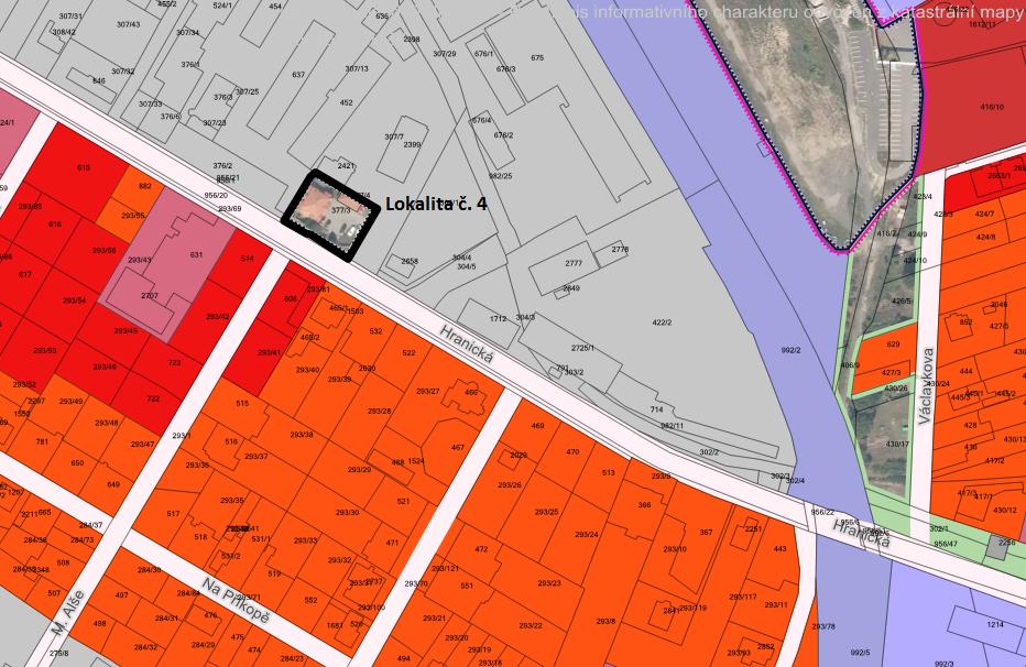 Vyznačení lokality nad ÚP Valašské Meziříčí Lokalita č. 4 parc. č. 377/3 a 377/4 v k.ú.