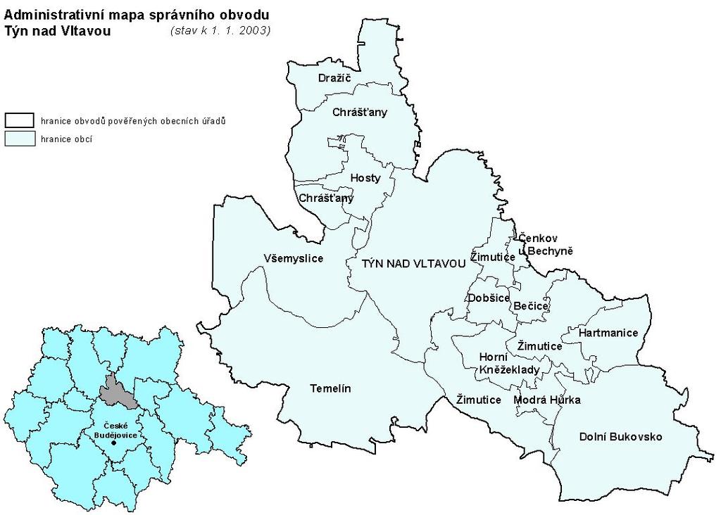 Správní obvod obce s rozšířenou působností Týn nad Vltavou leží uvnitř Jihočeského kraje.