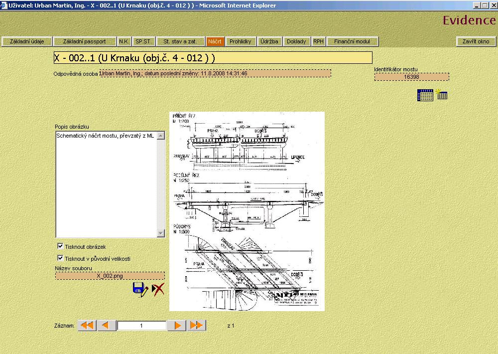 6. Okno: Náčrt Nejprve se otevře v tomto okně přehled jednotlivých náčrtů a přiložených obrázků k mostu, s určitými charakteristikami.